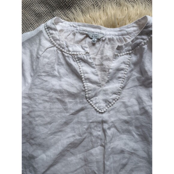 Crown & Ivy Women's M White Linen Blend Quarter Sleeve Bell Sleeve Summer Blouse - Picture 16 of 16